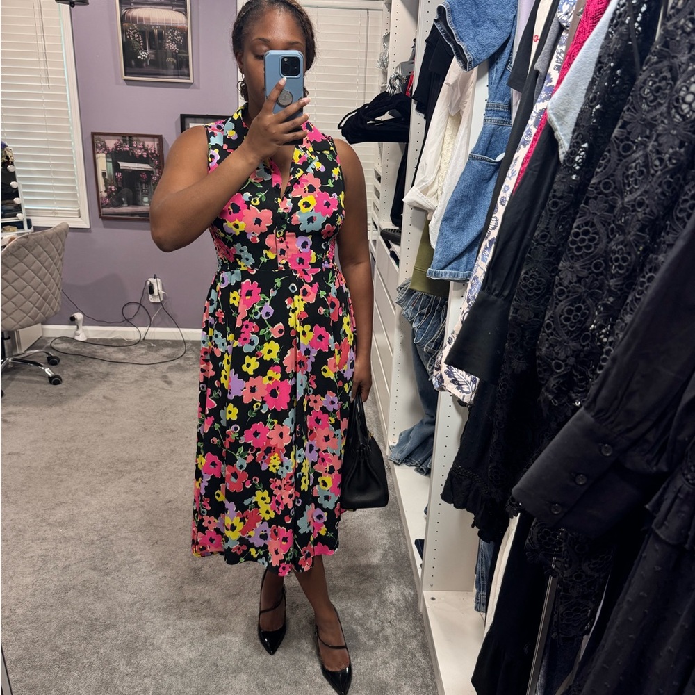 Kate Spade Black and Pink Floral Midi Dress